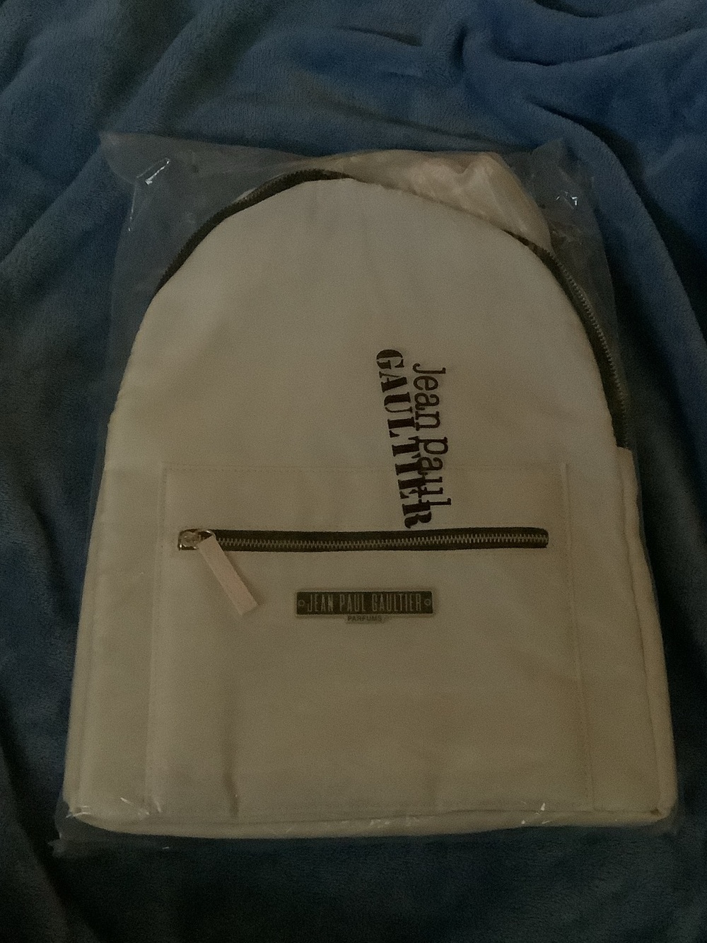 Jean Paul Gaultier Men's White Canvas Backpack with Front Zip Pocket